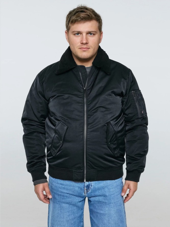 Kurtka męska bomberka z kołnierzem z futerka czarna Dekseb 906