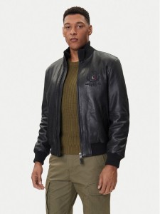 Aeronautica Militare Kurtka skórzana 252PN0959UPL00303 Czarny Regular Fit