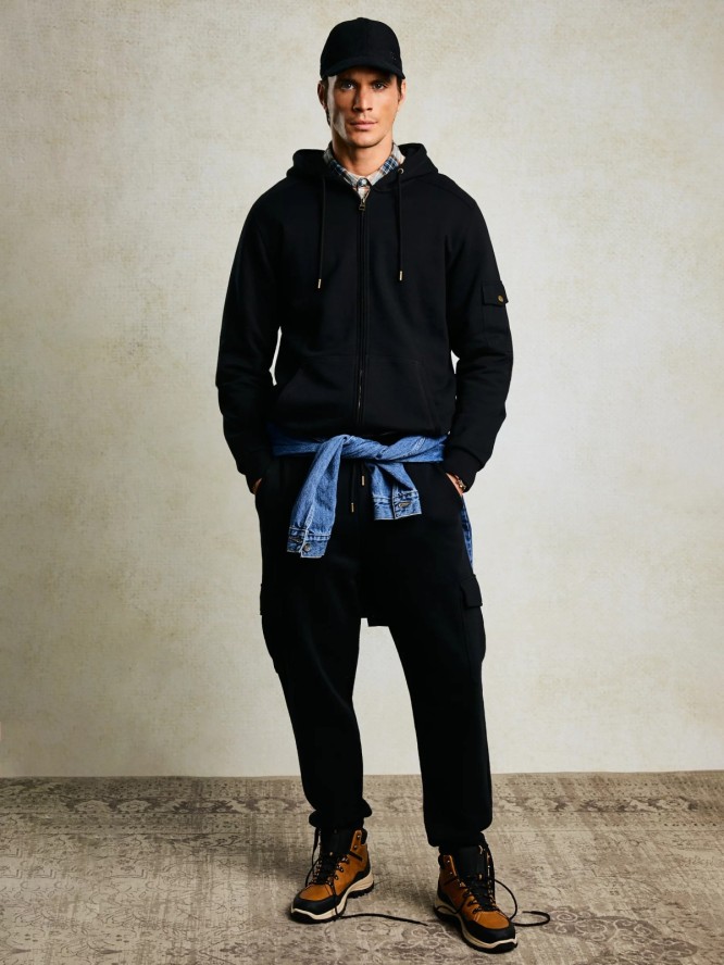 Spodnie męskie dresowe z kieszeniami cargo czarne Jagmurp 906