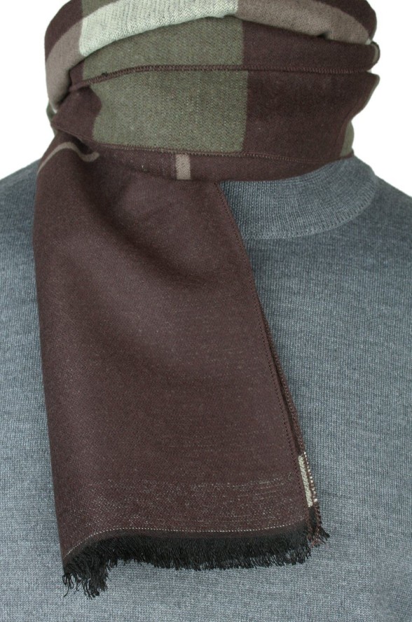 Szalik Męski Alties z Wiskozy - Krata w Odcienie Brązów i Beżów