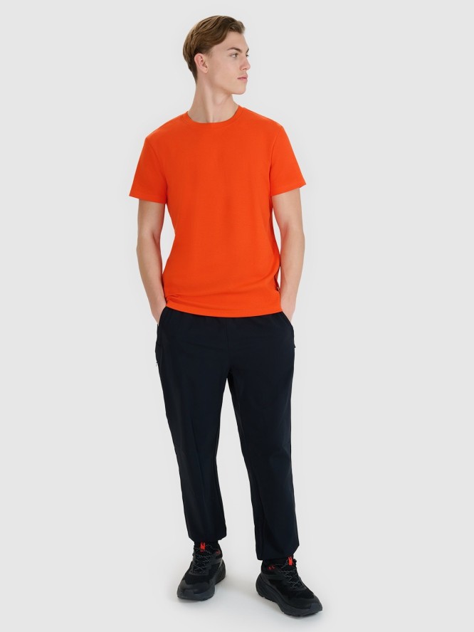 4F T-shirt regular ze strukturalnej dzianiny męski - pomarańczowy L