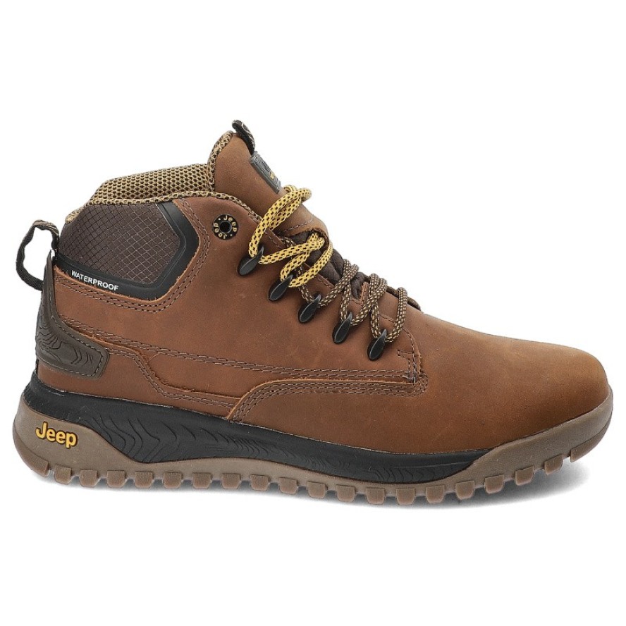 Brązowe Botki Jeep Skórzane Obuwie Męskie