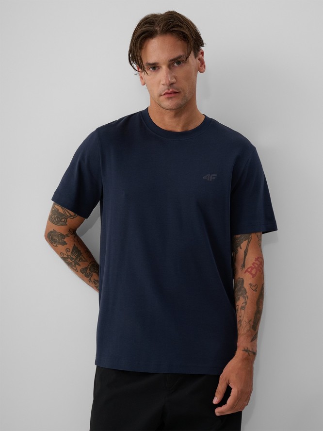 4F T-shirt regular gładki męski - granatowy S