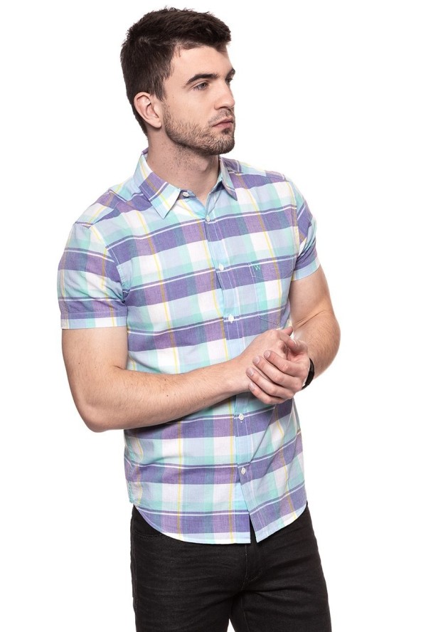 KOSZULA MĘSKA KRÓTKI RĘKAW WRANGLER SS 1PKT SHIRT BEACH GLASS W5860NQWD 112129522