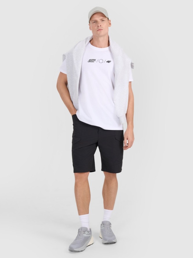 4F T-shirt regular z nadrukiem męski - biały M