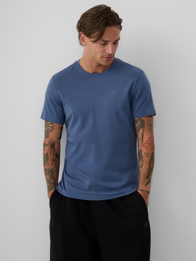 4F T-shirt slim gładki męski - denim XXL