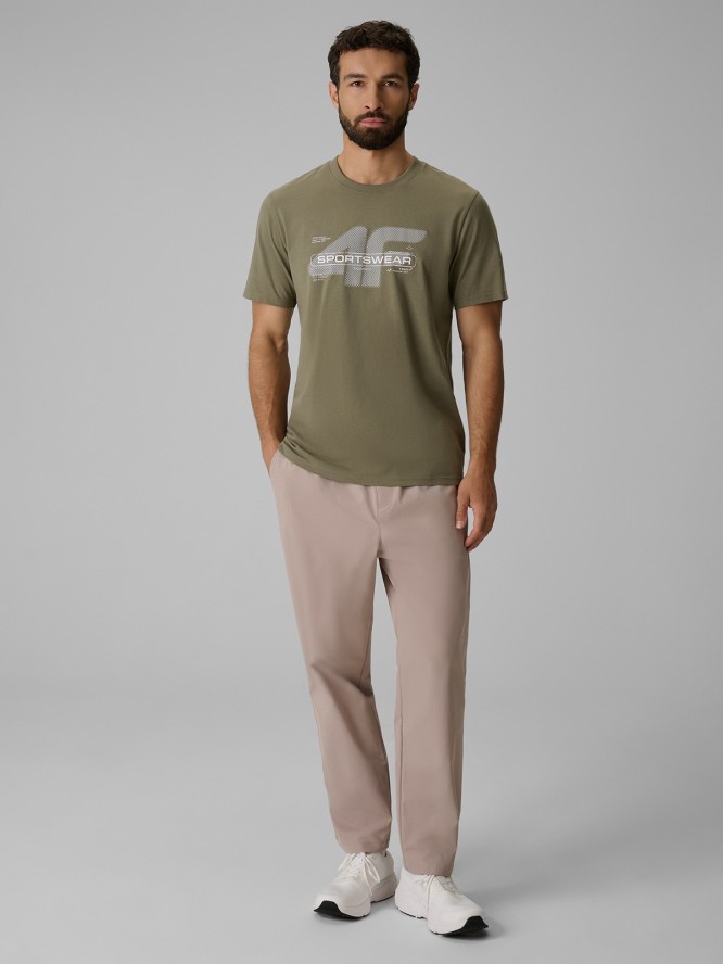 4F T-shirt regular z nadrukiem męski - khaki M