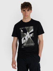 4F T-shirt regular z nadrukiem męski - czarny L