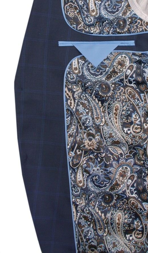 Garnitur Męski - Elegancki - Victorio - Granatowy, Wzór w Kratę