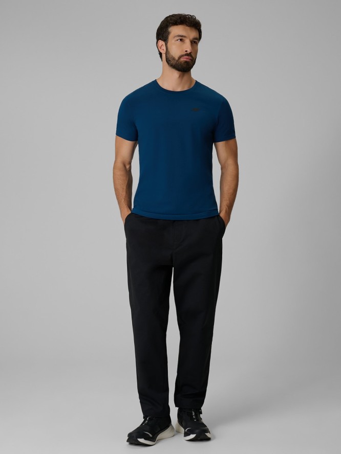 4F T-shirt slim gładki męski - granatowy XL