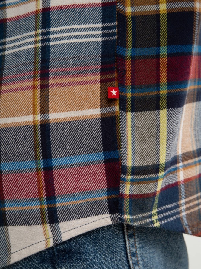 Koszula męska flanelowa w kratę beżowa Fileso 801