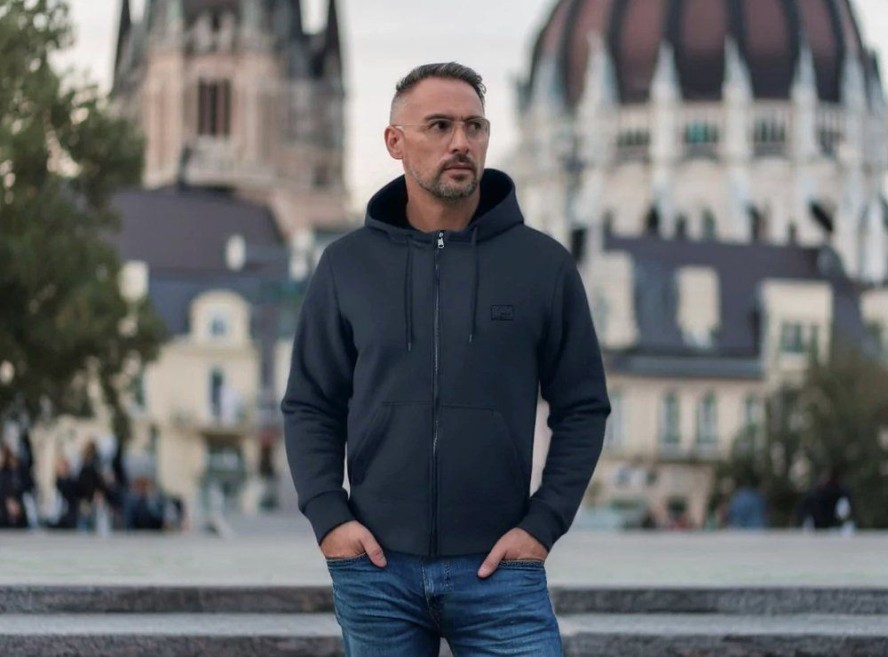 Męska Bluza Dresowa z Kapturem - PAKO JEANS - Granatowa