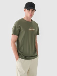 4F T-shirt regular z nadrukiem męski - khaki M