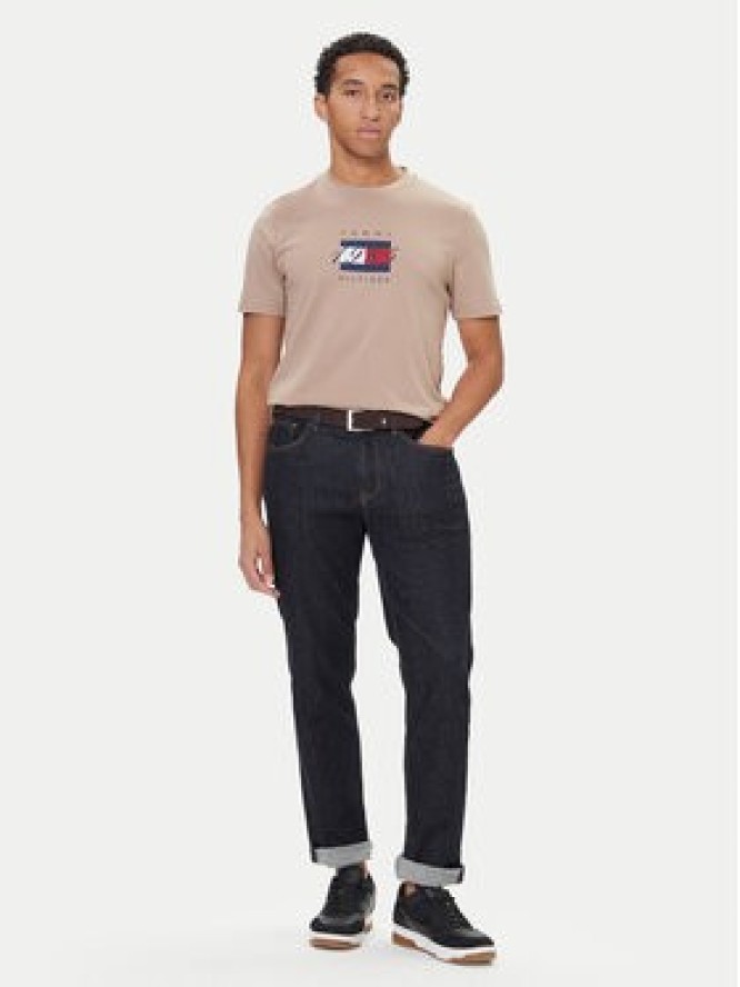 Tommy Hilfiger T-Shirt Linear Flag MW0MW41338 Beżowy Regular Fit
