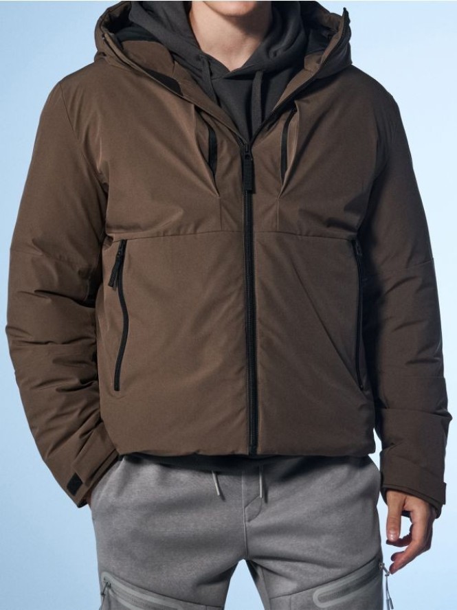 Kurtka puffer z kapturem - brązowy