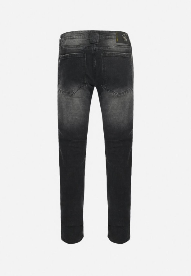 Czarne Jeansy Regular Ozdobione Dziurami i Przetarciami Tetersa