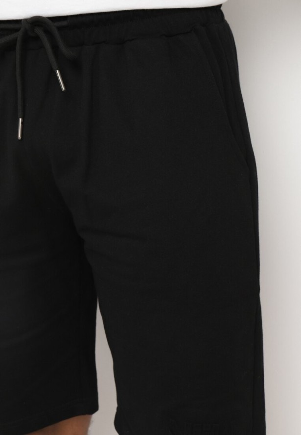 Czarne Klasyczne Szorty z Bawełny Ściągane Sznurkiem Wykończone Gumką w Pasie Crantia