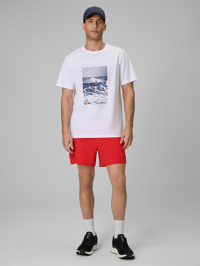 4F T-shirt regular z nadrukiem męski - biały 3XL