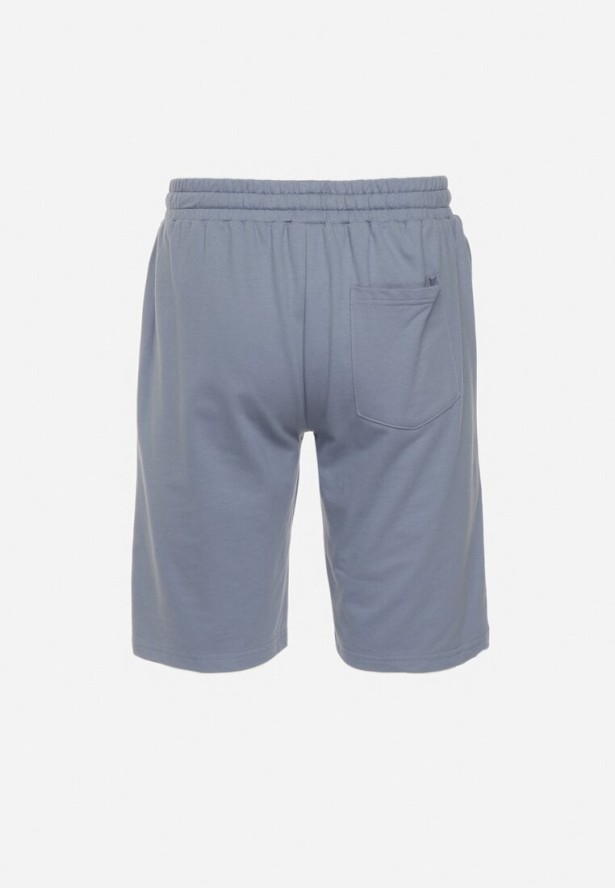 Jasnoniebieskie Bawełniane Szorty z Gumką w Pasie z Kieszeniami przed Kolano Ilopia