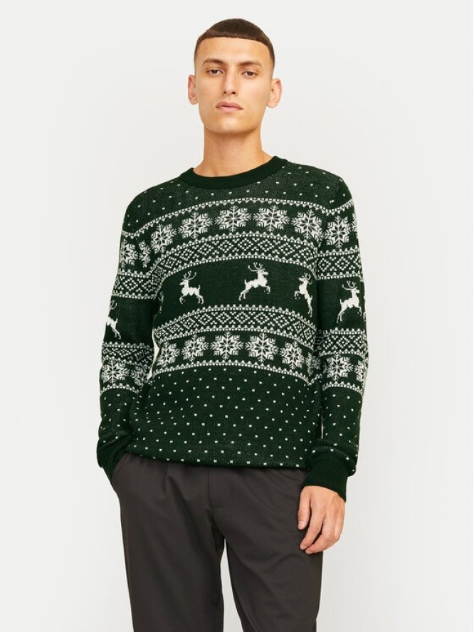Jack & Jones Sweter Xmas Gabriel 12266118 Zielony Regular Fit