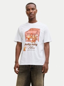 Jack & Jones T-Shirt Holiday Cartoon 12287550 Biały Relaxed Fit