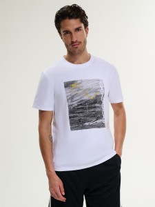 4F T-shirt regular z nadrukiem męski - biały XXL