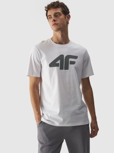 4F T-shirt regular z nadrukiem męski - biały S