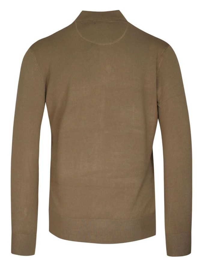 Sweter Beżowy, Camelowy, ze Stójką, Zapinany na Zamek, Ściągacze, Męski -BRAVE SOUL