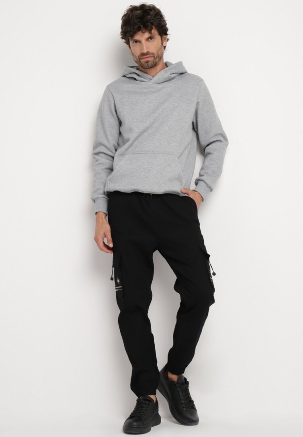 Czarne Spodnie z Bawełną o Fasonie Cargo ze Sznurkiem w Talii Lotilie