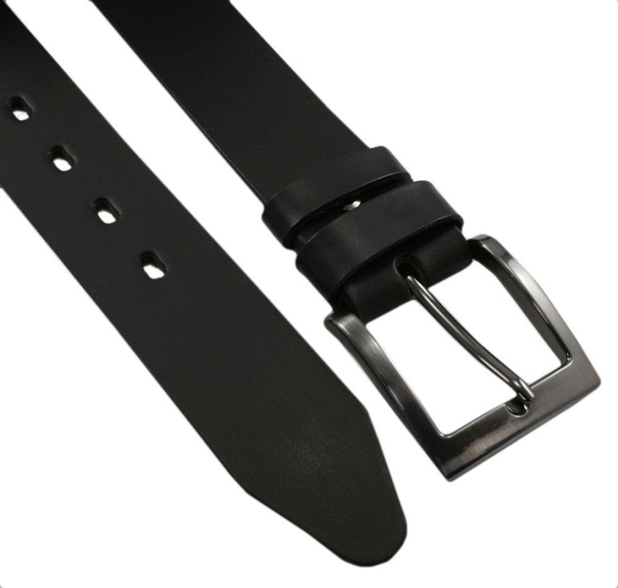 Męski Pasek do Spodni - Naturalna Skóra Licowa - His Story - Czarny