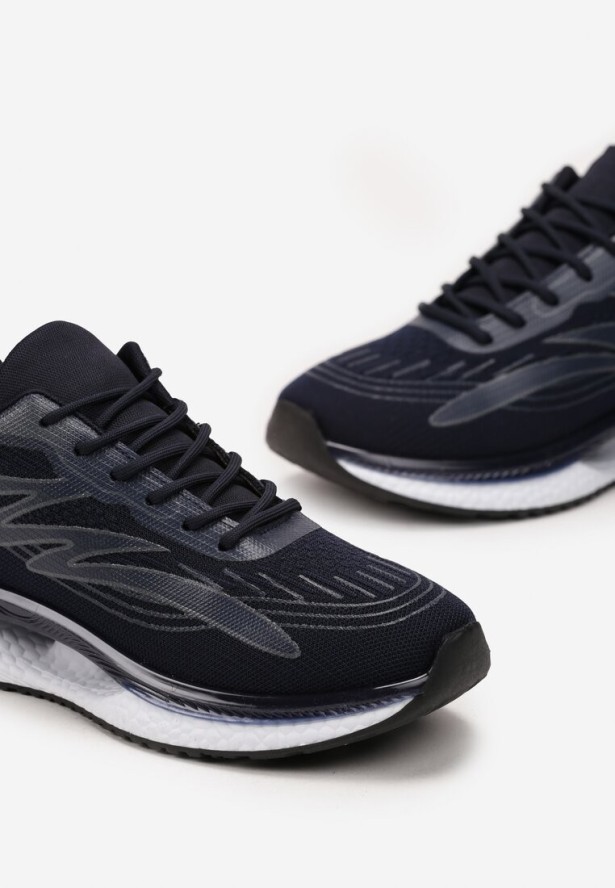 Niebieskie Sznurowane Buty Sportowe na Miękkiej Podeszwie Ozdobione Paskami Abretta