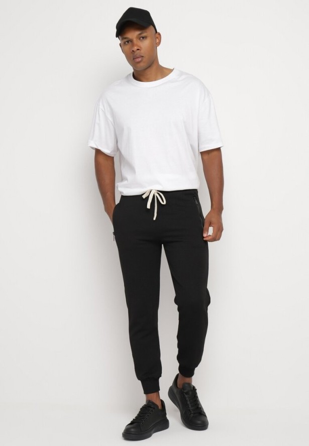 Czarne Spodnie Dresowe z Bawełną z Wysokim Stanem Arliera