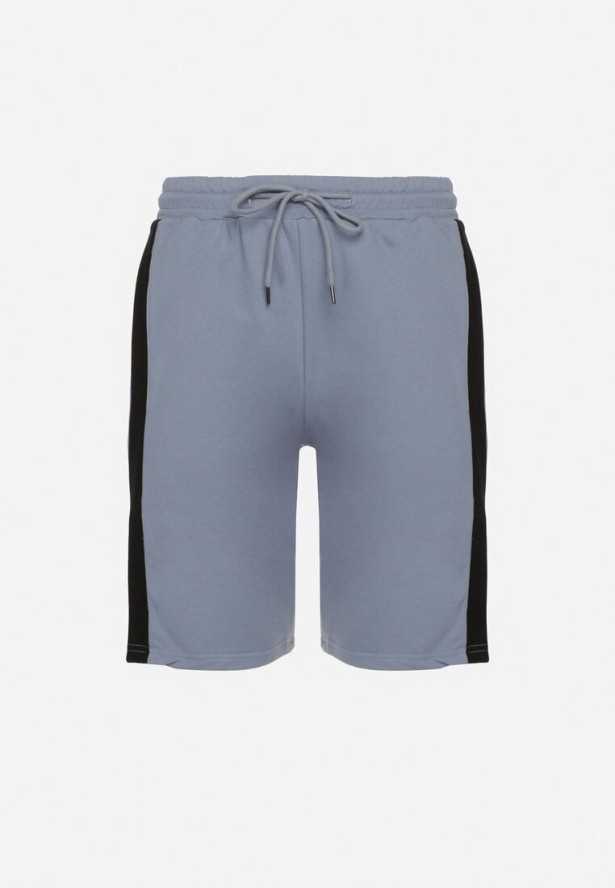 Jasnoniebieskie Bawełniane Szorty z Gumką w Pasie z Wysokim Stanem Nisalia