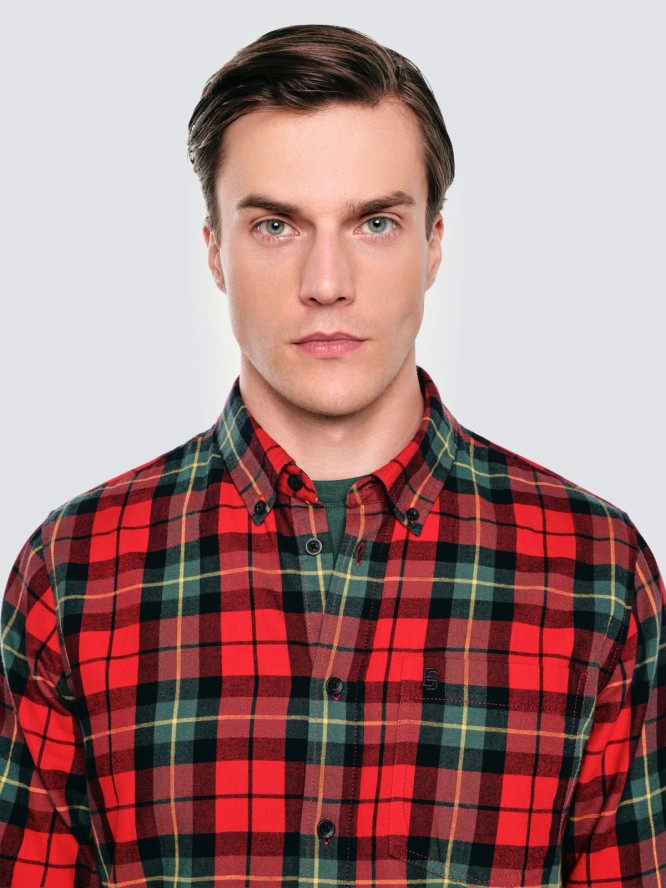 Koszula męska w kratę czerwona Sensitewo 603