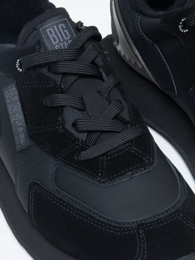 Sneakersy męskie ze skóry naturalnej czarne OO174297 906