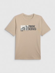 4F T-shirt regular z nadrukiem męski - beżowy XL