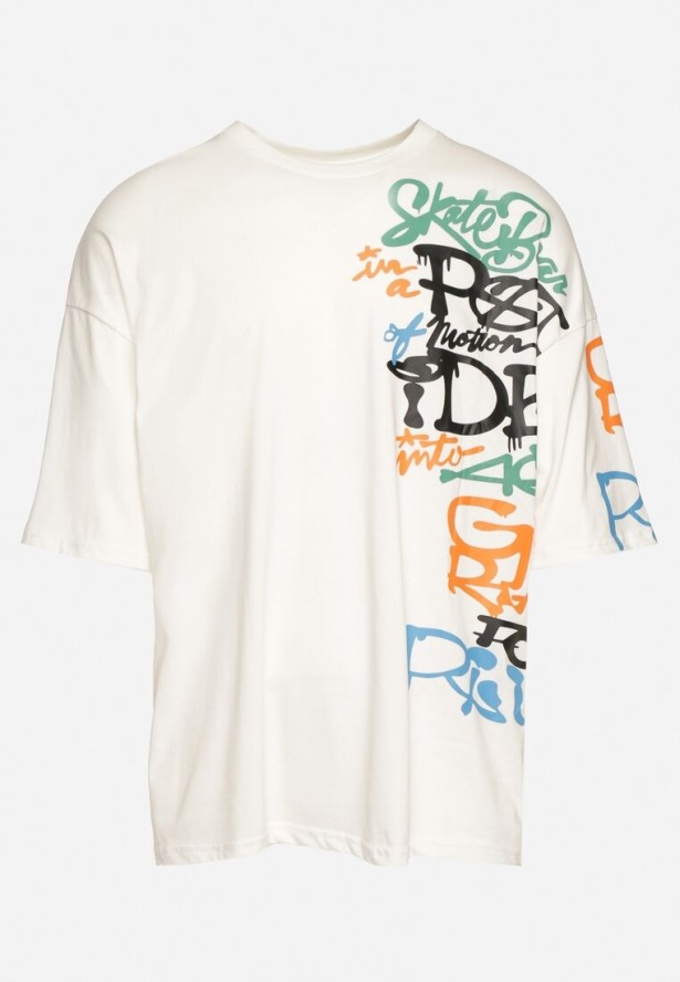 Biała Koszulka z Bawełny Ozdobiona Nadrukiem Halconie