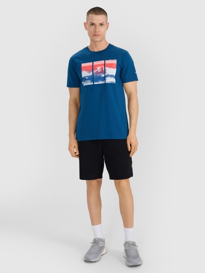 4F T-shirt regular z nadrukiem męski - turkusowy XL