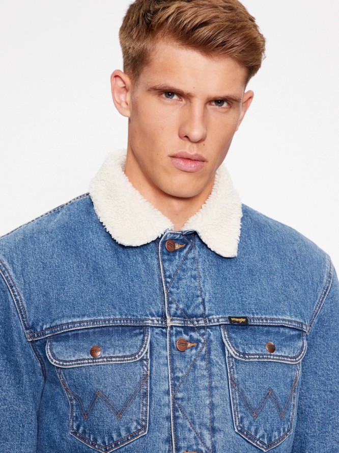 WRANGELR 124MJ SHERPA MĘSKA KURTKA JEANSOWA JEANS BLUE 112341083 W4MS013839