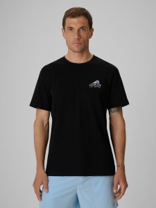 4F T-shirt regular z nadrukiem męski - czarny M
