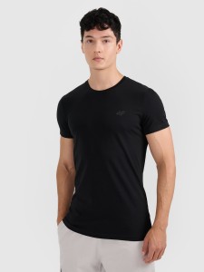 4F T-shirt slim gładki męski - czarny S