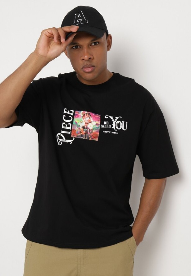 Czarna Koszulka z Bawełny Ozdobiona Naszywkami Ranessa