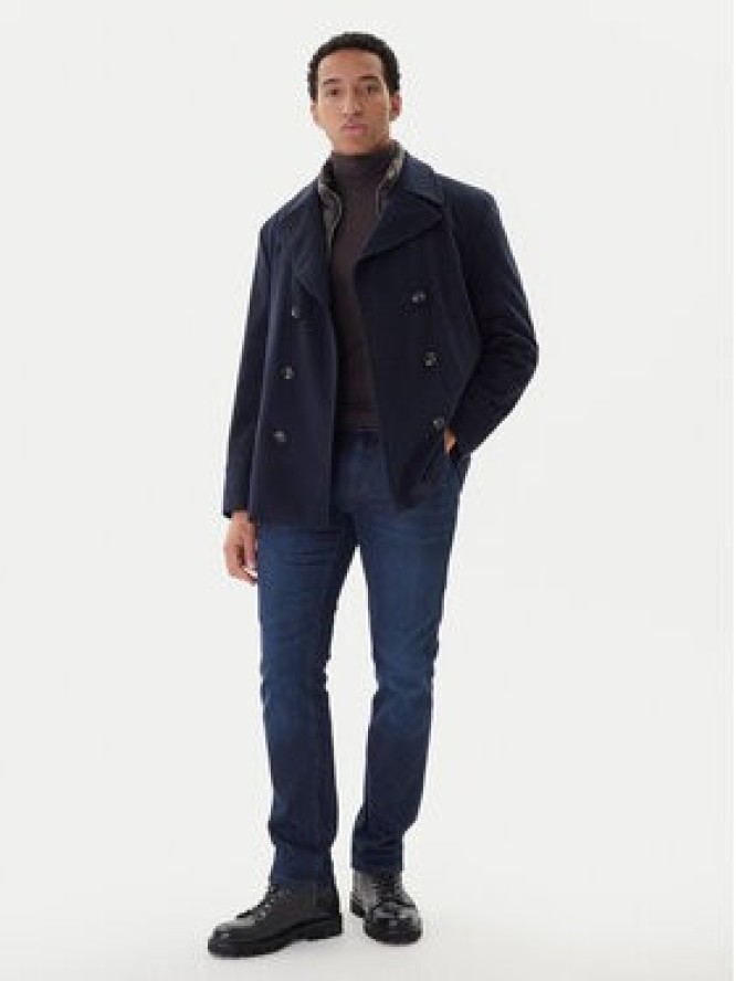 Bugatti Płaszcz wełniany 874228-81063 Granatowy Regular Fit