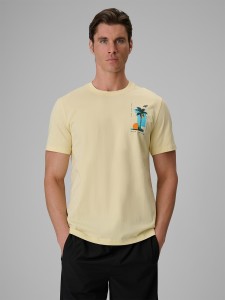 4F T-shirt regular z nadrukiem męski - żółty M