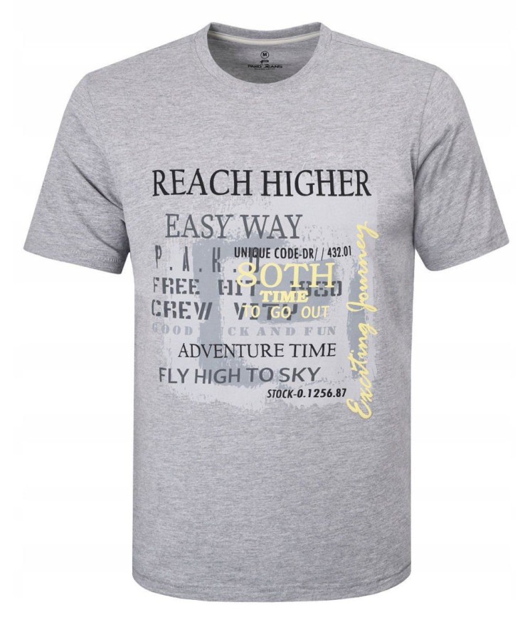 T-Shirt (Koszulka) Męska - Pako Jeans - Popielata z Dużym Nadrukiem