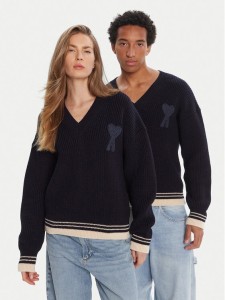 AMI Paris Sweter UKS268.KN0068 Granatowy Regular Fit