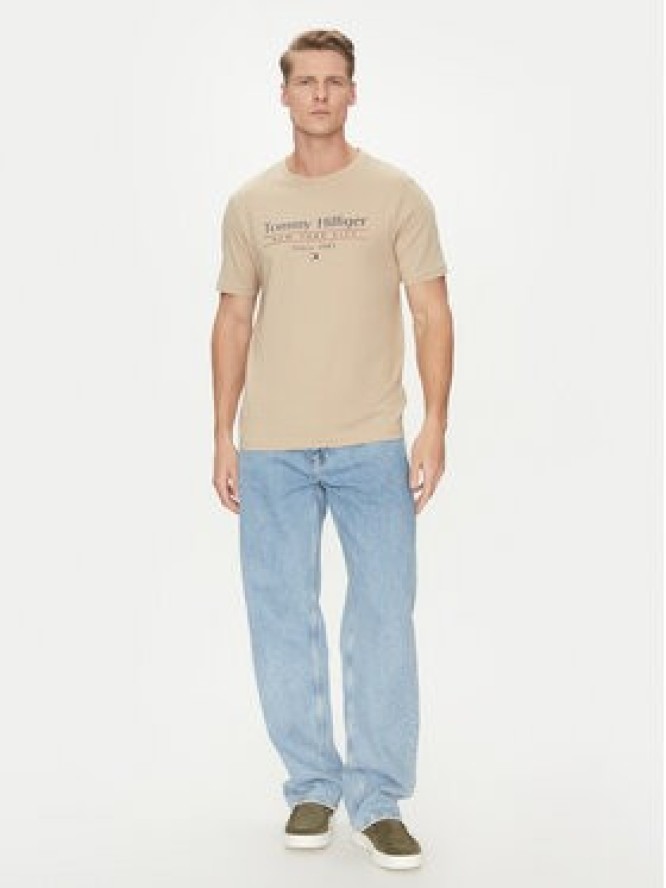 Tommy Hilfiger T-Shirt Center Stack MW0MW38621 Beżowy Regular Fit