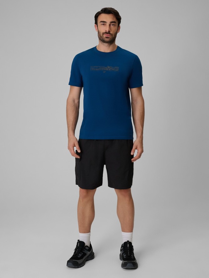 4F T-shirt regular z nadrukiem męski - granatowy 3XL
