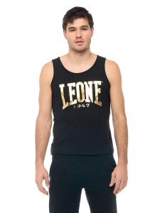 Męski top bez rękawów Leone 1947 Apparel z dużym złotym logo. Na trening.