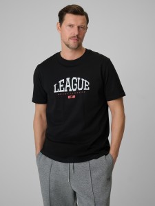 4F T-shirt regular z nadrukiem męski - czarny 3XL